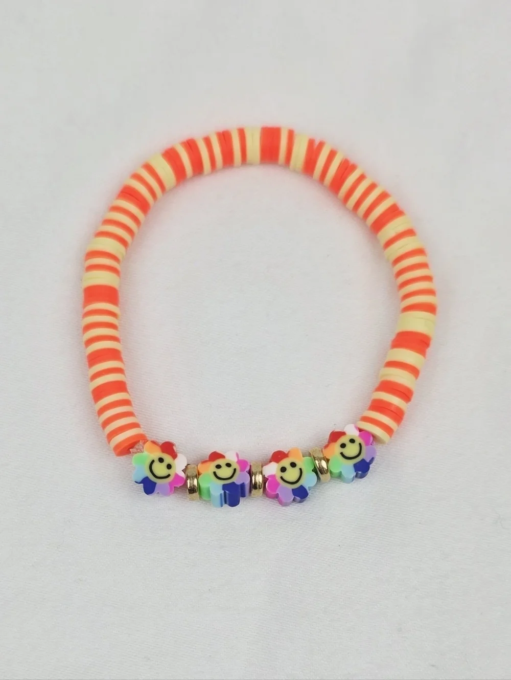 Handmade Clay Bead Multi Color Flower Bracelet